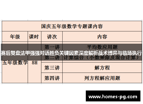 赛后复盘法甲强强对话胜负关键因素深度解析战术博弈与临场执行